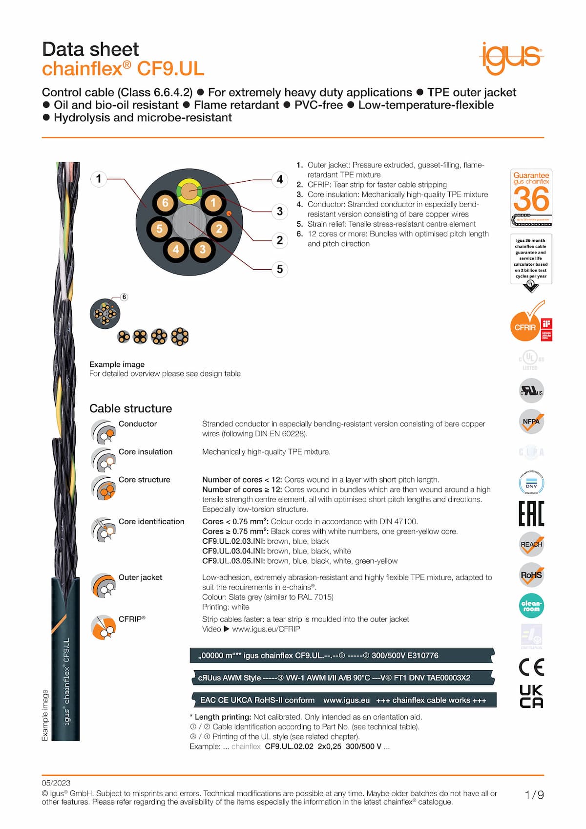 Technical data sheet chainflex® control cable CF9.UL