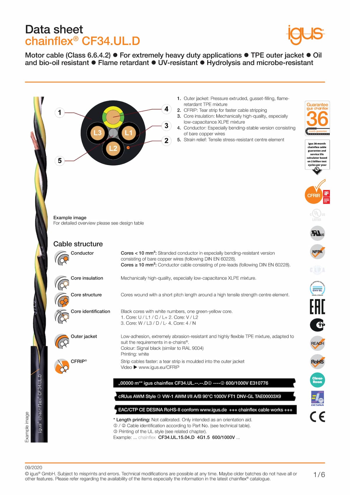 Technical data sheet chainflex® motor cable CF34.UL.D
