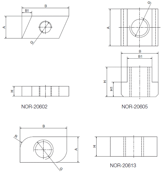 Slot nuts for mounting drawing